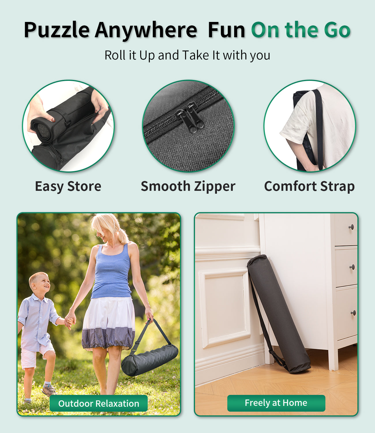 Jigsaw Puzzle Mat Roll Up, Rubber Saver Pad 46" x 26 ", with 4 Sorting Trays & Travel Storage Bag, Portable Rollup Puzzles Keeper, Up to 1500 Pieces