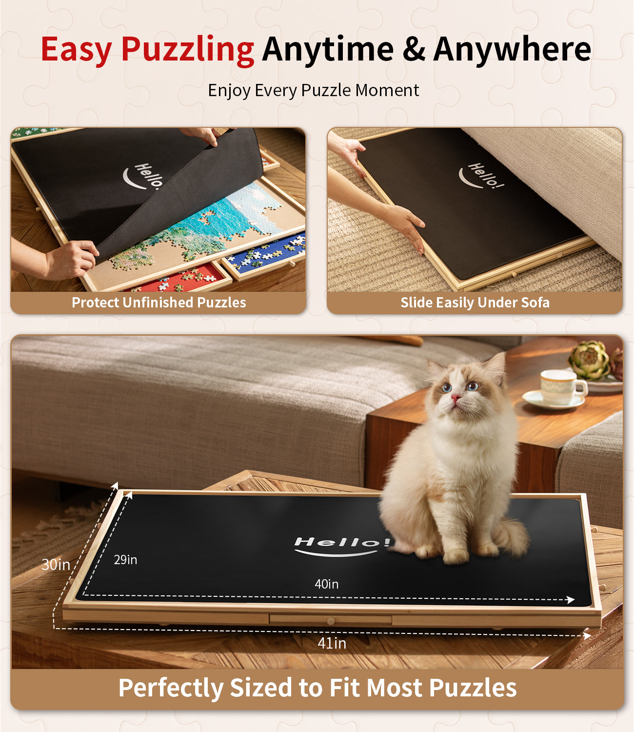 2000 Piece Rotating Puzzle Board Pro, 41" x 30", with 6x Drawers, Rubber Cover Mat, 360° Lasy Susan, Sort-Wise Colorful Felt Drawers & 4 Trays, Wooden Jigsaw Puzzle Table, Birthday Gifts for Mom