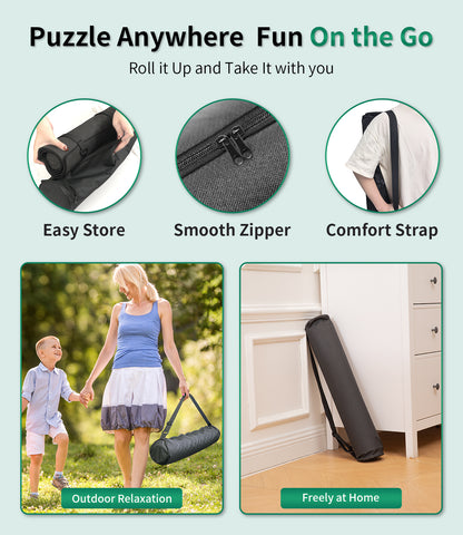 Jigsaw Puzzle Mat Roll Up, Rubber Saver Pad 46" x 26 ", with 4 Sorting Trays & Travel Storage Bag, Portable Rollup Puzzles Keeper, Up to 1500 Pieces