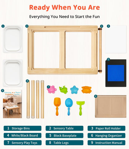 JOIN&JOY Sensory Tables for Toddler, Multi-Activity Table with Storage Bins, Double-Sided Lids, Indoor/Outdoor Kids Play Sand and Water Table, Birthday Gifts for Boys and Girls