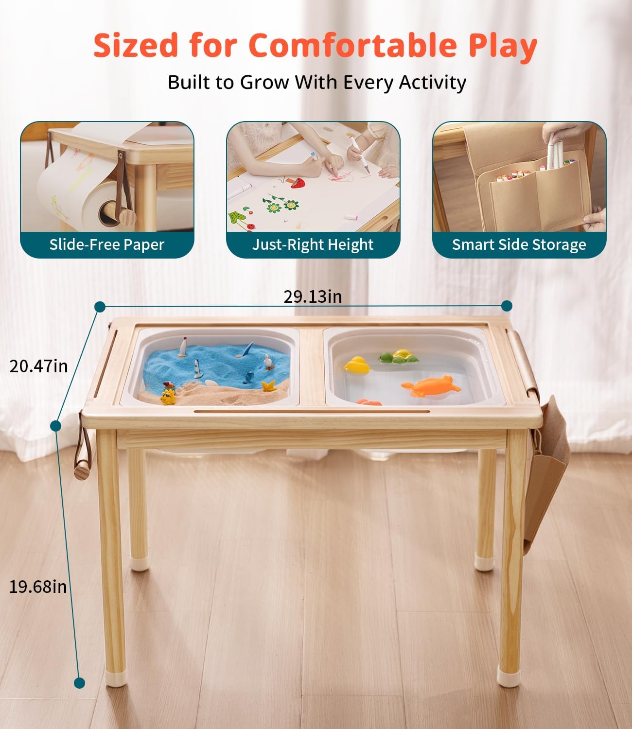 JOIN&JOY Sensory Tables for Toddler, Multi-Activity Table with Storage Bins, Double-Sided Lids, Indoor/Outdoor Kids Play Sand and Water Table, Birthday Gifts for Boys and Girls